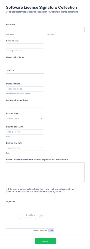 Software License Signature Collection Form Template