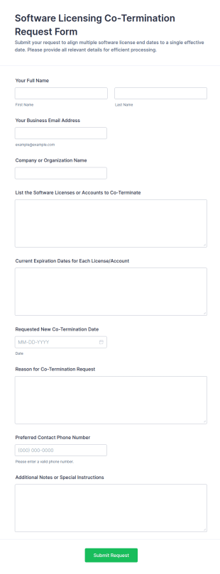 Software Licensing Co Termination Request Form Template