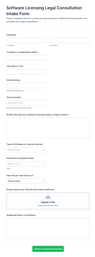 Software Licensing Legal Consultation Intake Form Template