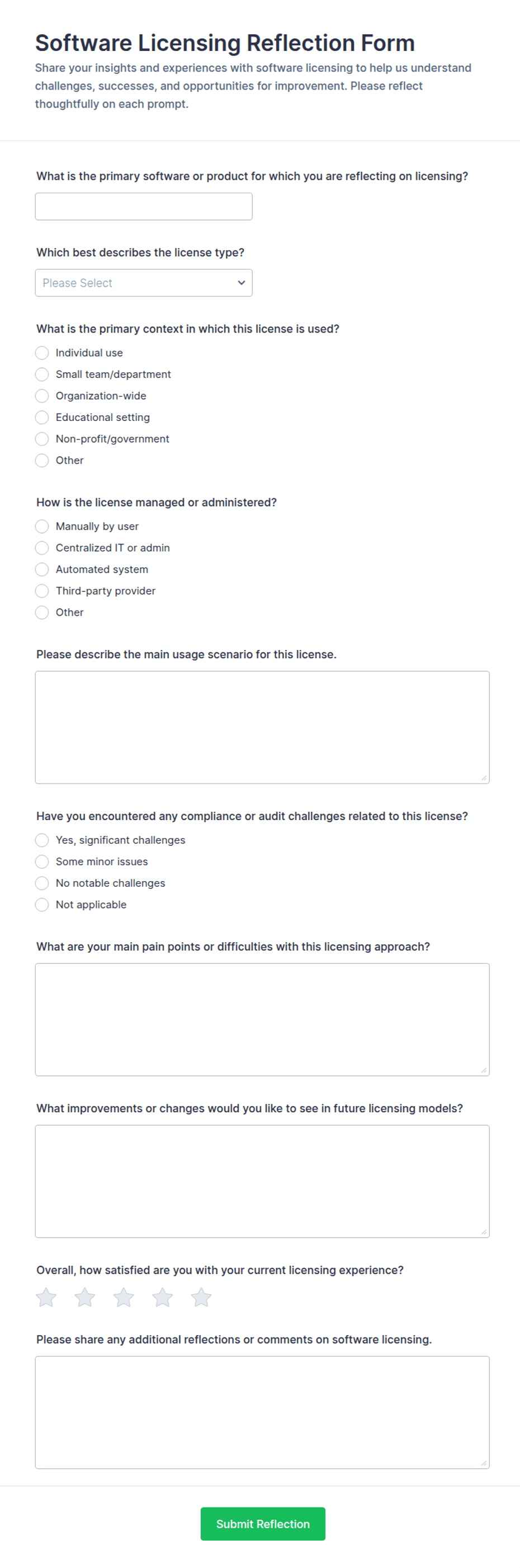 Software Licensing Reflection Form Template | Jotform
