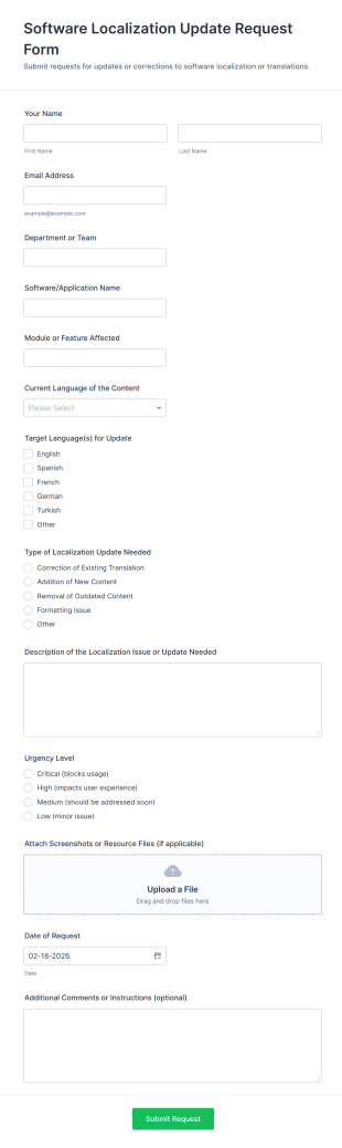 Software Localization Update Request Form Template