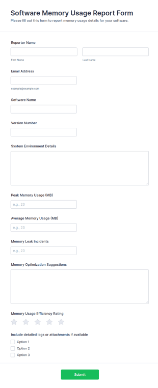 Software Memory Usage Report Form Template