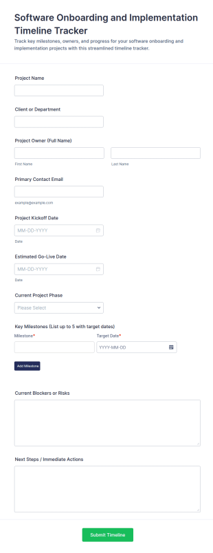 Software Onboarding And Implementation Timeline Tracker Form Template