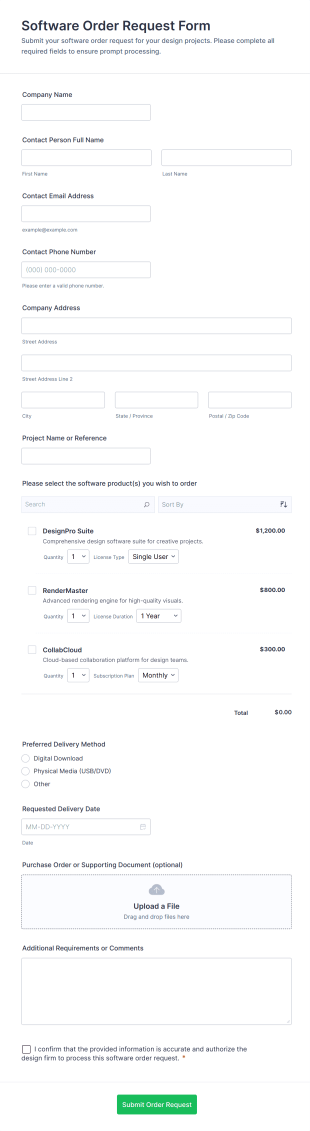 Software Order Request Form Template