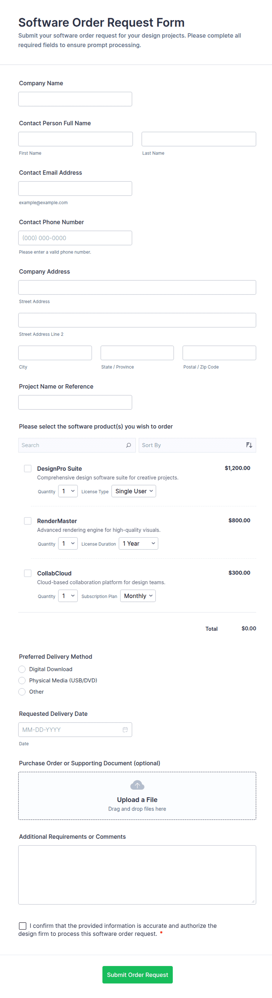 Software Order Request Form Template | Jotform