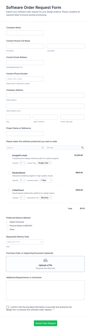 Software Order Request Form Template