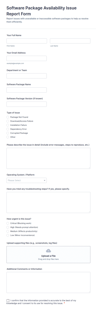 Software Package Availability Issue Report Form Template