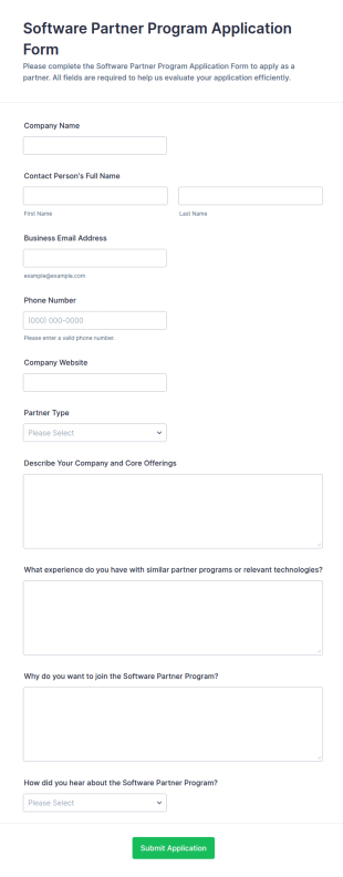 Software Partner Program Application Form Template