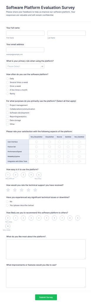 Software Platform Evaluation Survey Form Template
