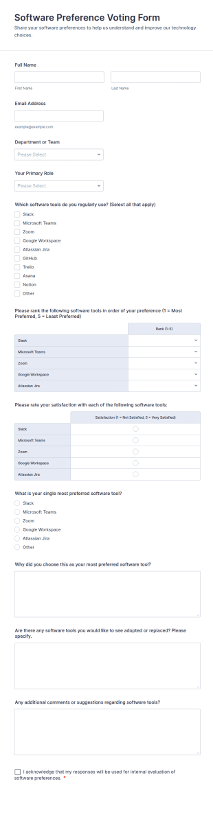 Software Preference Voting Form Template