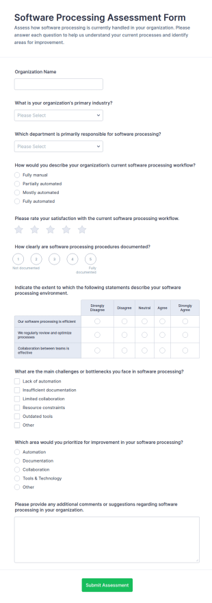 Software Processing Assessment Form Template