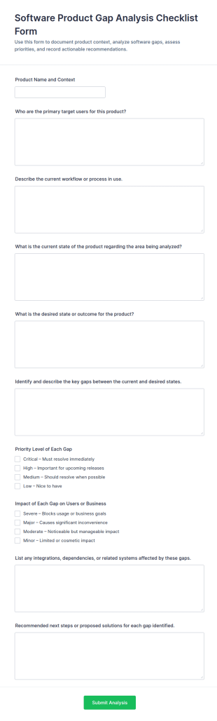 Software Product Gap Analysis Checklist Form Template