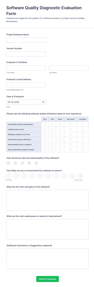 Software Quality Diagnostic Evaluation Form Template