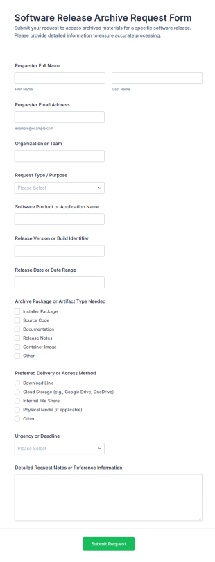 Software Release Archive Request Form Template