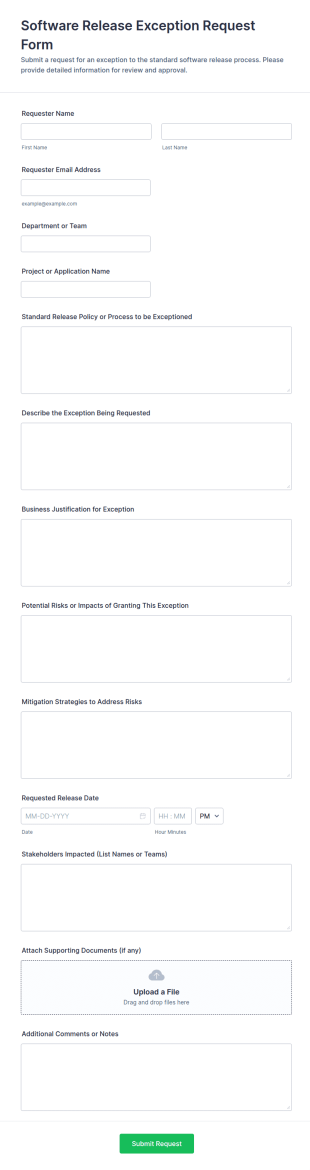 Software Release Exception Request Form Template
