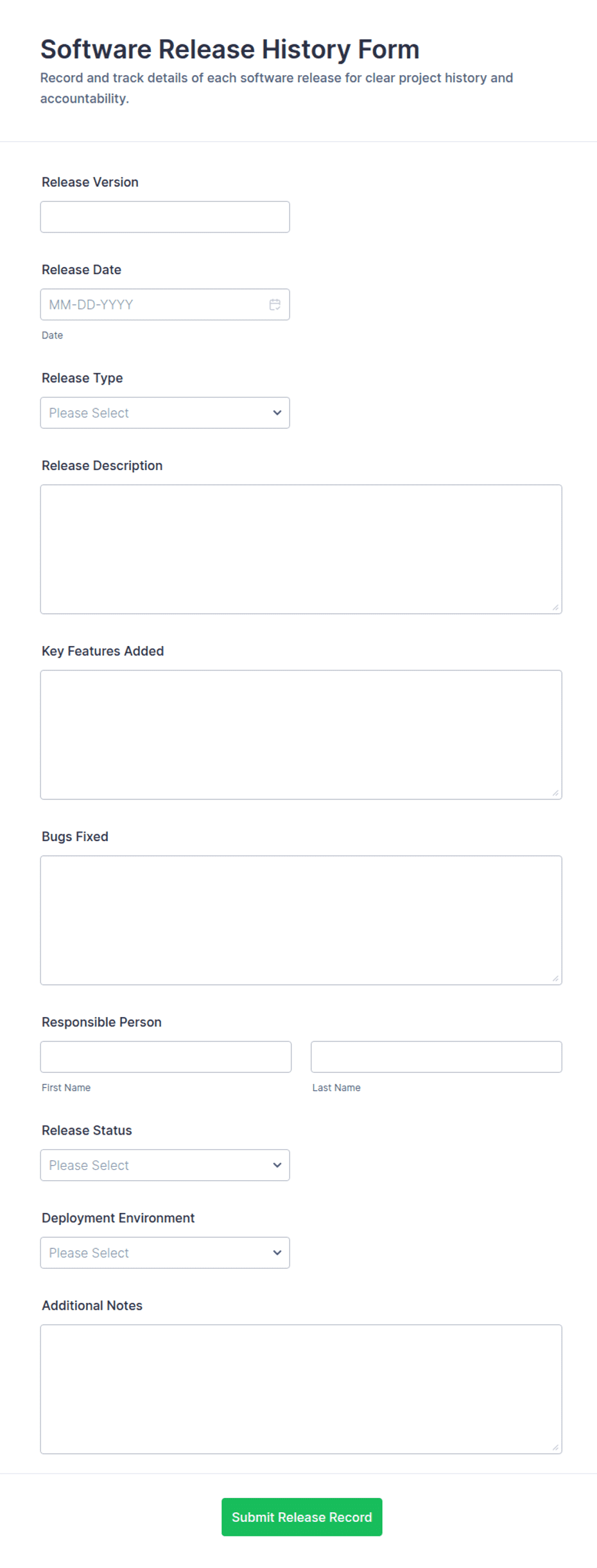 Software Release History Form Template | Jotform