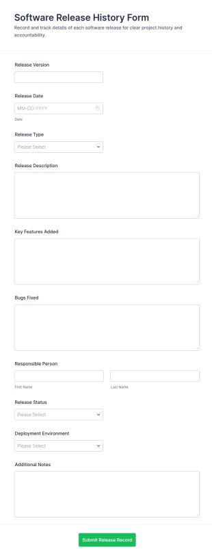 Software Release History Form Template
