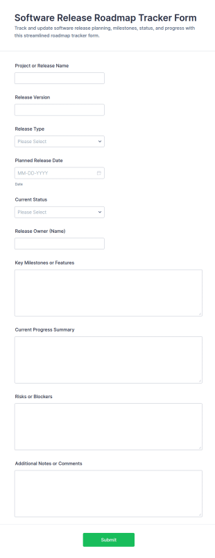 Software Release Roadmap Tracker Form Template