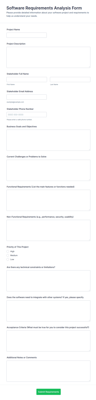 Software Requirements Analysis Form Template
