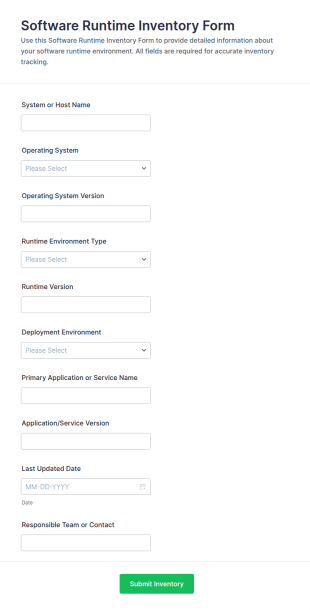 Software Runtime Inventory Form Template
