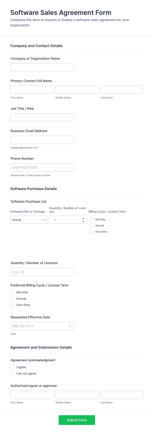 Software Sales Agreement Form Template