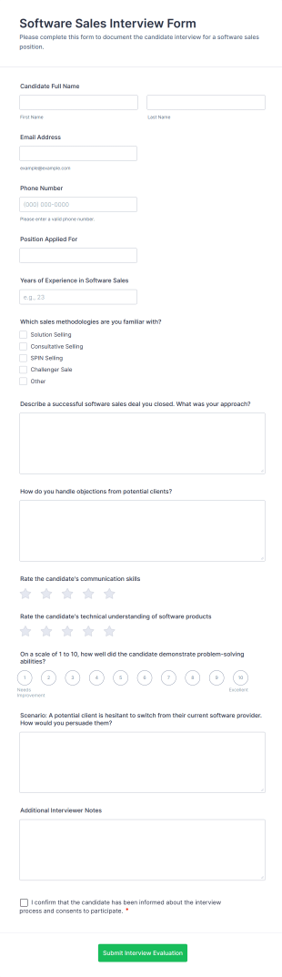 Software Sales Interview Form Form Template