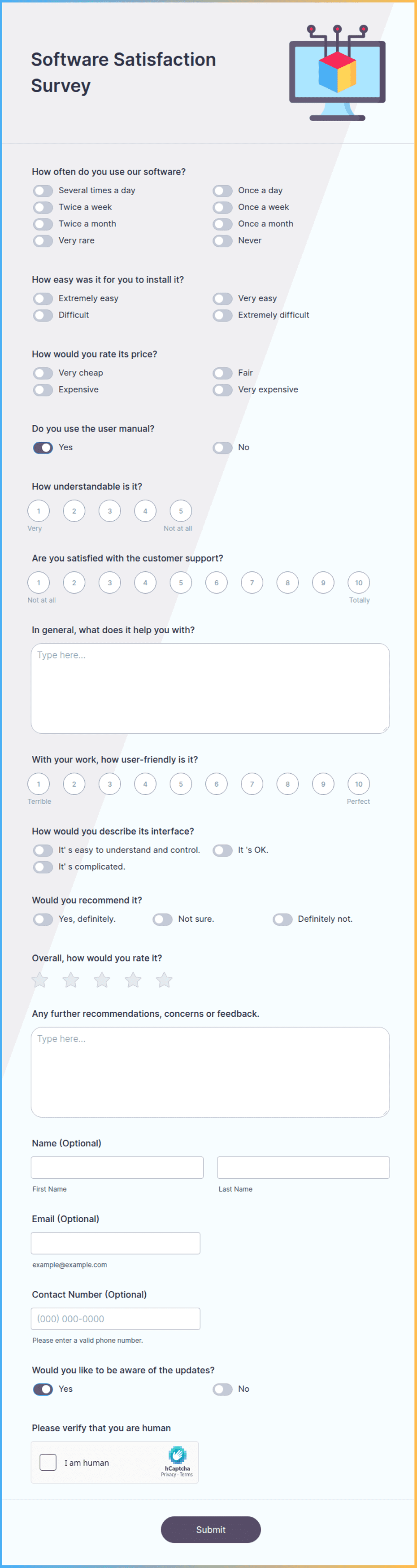 Software Survey Examples Software Satisfaction Survey Form Template | Jotform