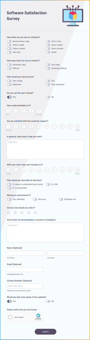 Software Satisfaction Survey Form Template