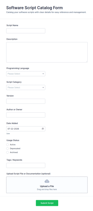 Software Script Catalog Form Template