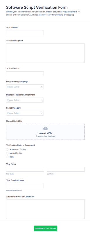 Software Script Verification Form Template