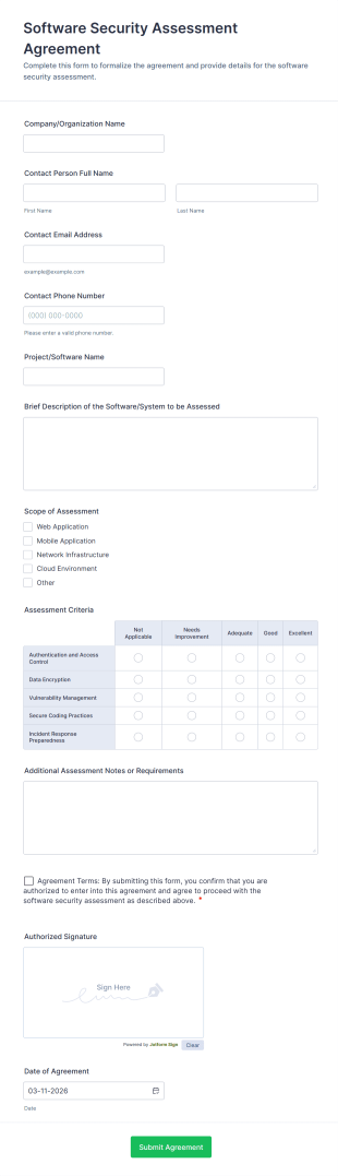 Software Security Assessment Agreement Form Template