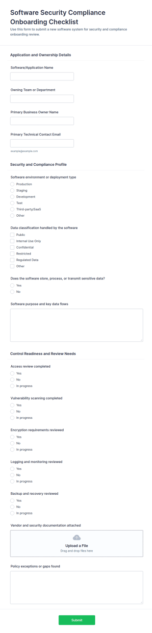 Software Security Compliance Onboarding Checklist Form Template