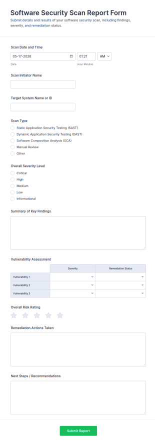 Software Security Scan Report Form Template