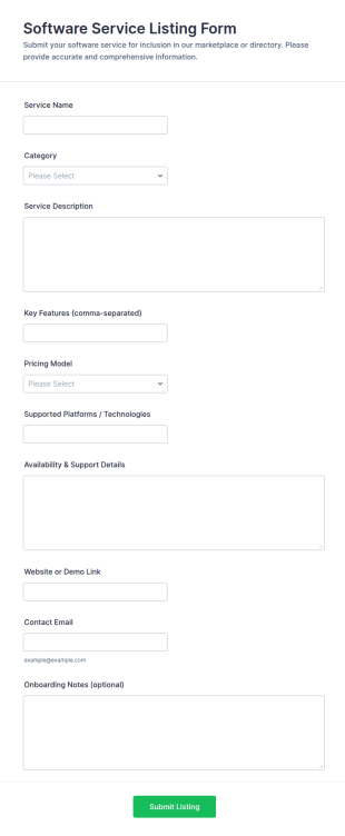 Software Service Listing Form Template