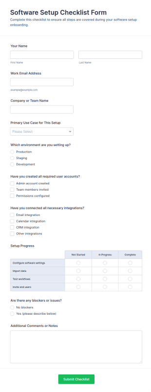 Software Setup Checklist Form Template
