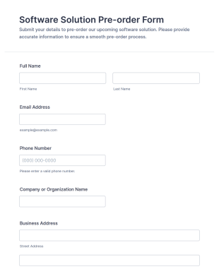 Software Solution Pre Order Form Template