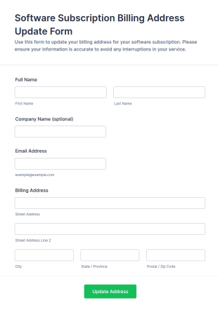 Software Subscription Billing Address Update Form Template