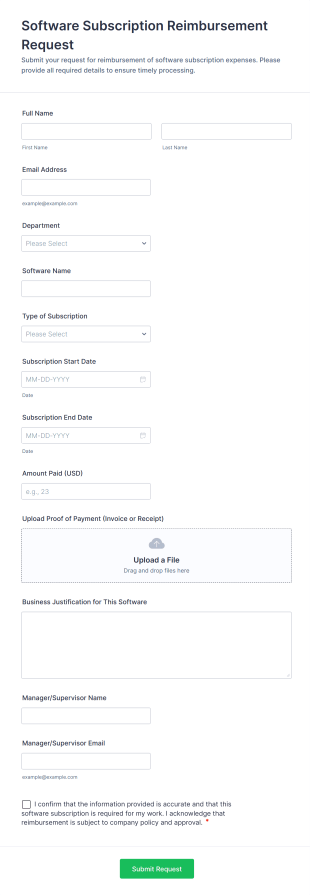 Software Subscription Reimbursement Request Form Template