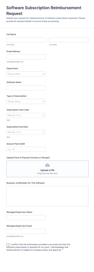Software Subscription Reimbursement Request Form Template