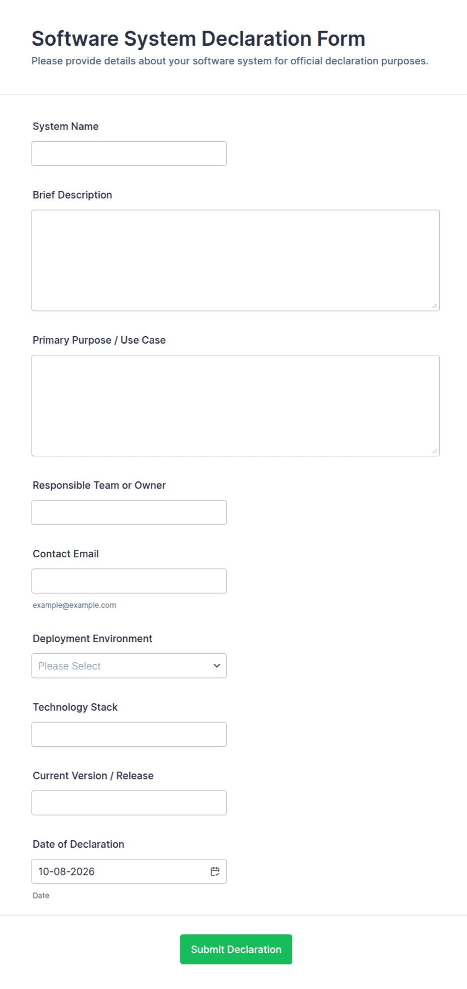 Software System Declaration Form Template | Jotform