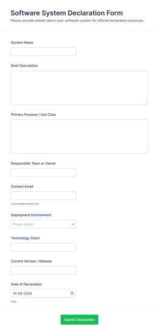 Software System Declaration Form Template