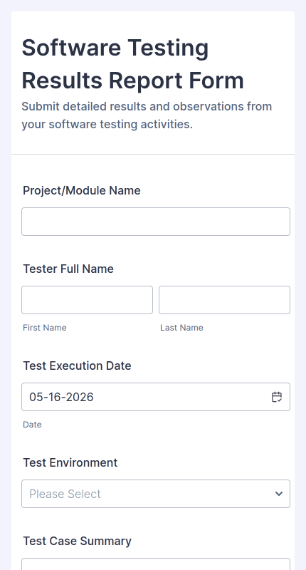 Software Testing Results Report Form