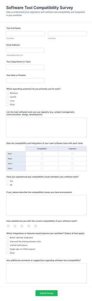Software Tool Compatibility Survey Form Template