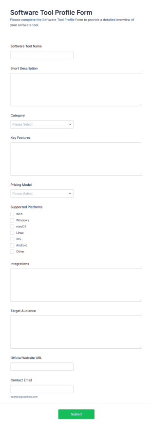 Software Tool Profile Form Template