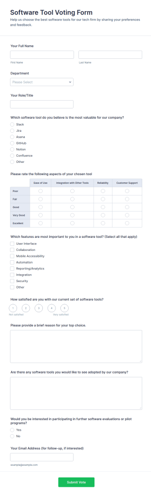 Software Tool Voting Form Template