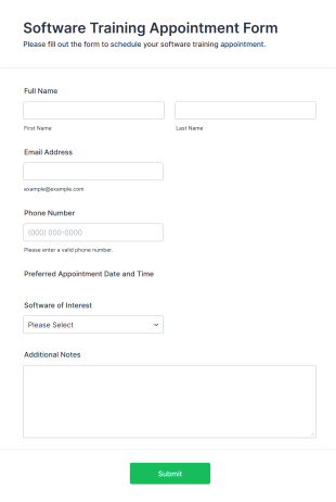 Software Training Appointment Form Template