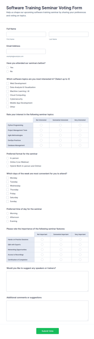 Software Training Seminar Voting Form Template