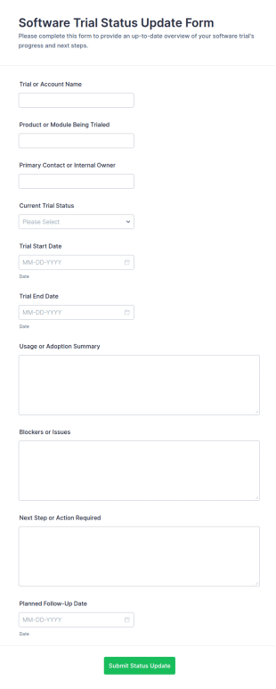 Software Trial Status Update Form Template