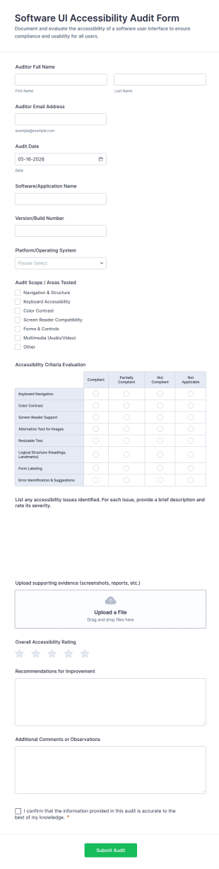 Software UI Accessibility Audit Form Template