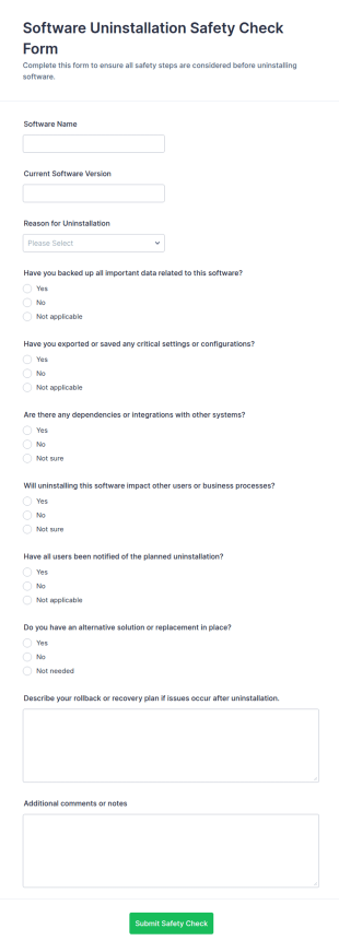 Software Uninstallation Safety Check Form Template